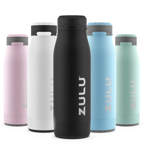 Zulu Ace 18oz Vacuum Insulated Stainless Steel Water Bottle with Chug Spout, Leak-Proof Locking Lid and Removable Base for School, Backpack, Sports, Gym, Travel, Black