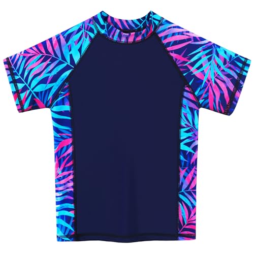 Image of BAOHULU Girls Rash Guard Swimsuit Two Piece Bathing Suit UPF 50+ Short Sleeve Summer Beach Swimwear Size 3-14 Years