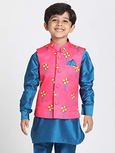 Image of JBN Creation Light Blue Cotton Silk Blend Boys Nehru Modi Jacket