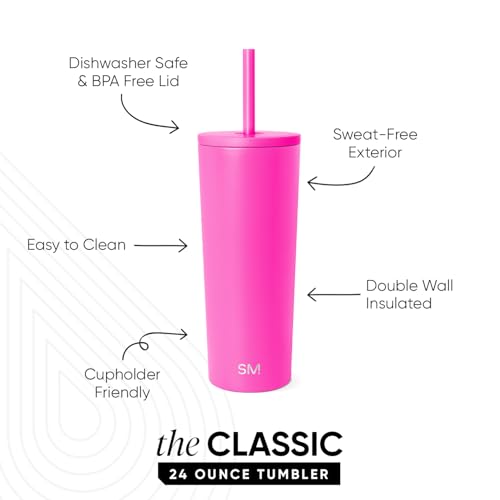 Image of Simple Modern Classic Tumbler with Straw Lid | Insulated Iced Coffee Cup Reusable Stainless Steel Water Bottle Travel Mug | Gifts for Women Men Her Him | 24oz | Raspberry Vibes