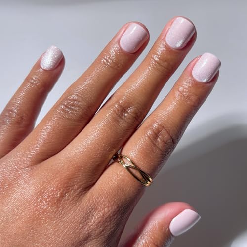 Glamnetic Press On Nails - Extra Short Fake Nails | Velvet Pink Shimmer Press On Nails Salon Quality Kit with Glue | Pink Legacy - 30 Nail Set in 12 Sizes