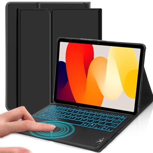 QYiiD Backlit Touchpad Keyboard Case for Xiaomi Redmi Pad SE 11 inch 2023, Backlit Wireless Trackpad Keyboard with Leather Stand Cover Case for Xiaomi Redmi Pad case 11 inch Tablet, Black