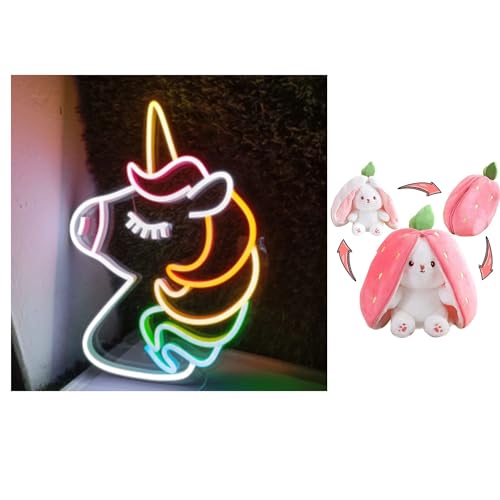 Image of EITHEO Stuffed Animal Plushie Stuffed Toy for Kids (Neon Unicorn + Bunny)