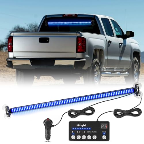 Image of Nilight 144LED Traffic Advisor Strobe Light Bar with Controller Blue | Emergency Warning Lights Hazard Interior Front /Rear Windshield Flashing for Cars Plow Trucks Construction Vehicles