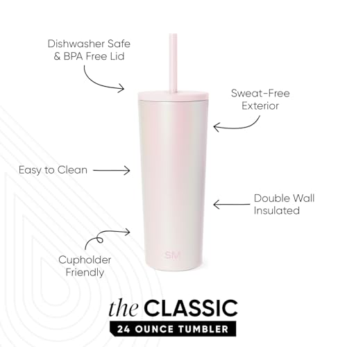 Image of Simple Modern Classic Tumbler with Straw Lid | Insulated Iced Coffee Cup Reusable Stainless Steel Water Bottle Travel Mug | Gifts for Women Men Her Him | 24oz | Coconut Pearl