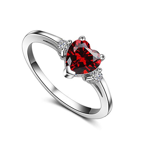 ACEFEEL - Bague de fiançailles en argent sterling 925 en forme de cœur et opale blanche., Zircone cubique