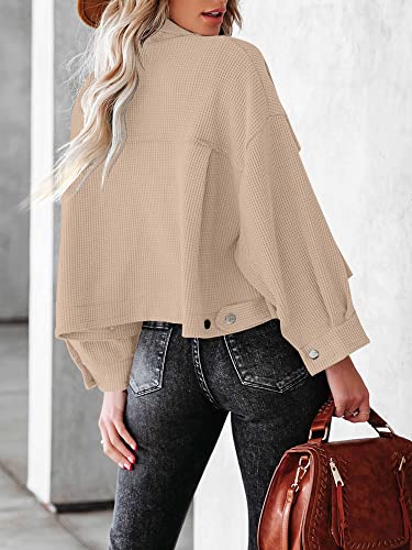 BZB Womens Waffle Knit Shacket Jackets Lightweight Cropped Shacket Long Sleeve Button Down Shirts2