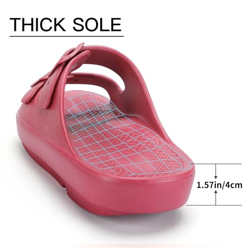 Kricely Women and Men Recovery Sandals Plantar Fasciitis Arch Support Orthotic Slides Adjustable Double Buckle Thick Sole Slippers（Red Women 8-9 Men 7-8）4