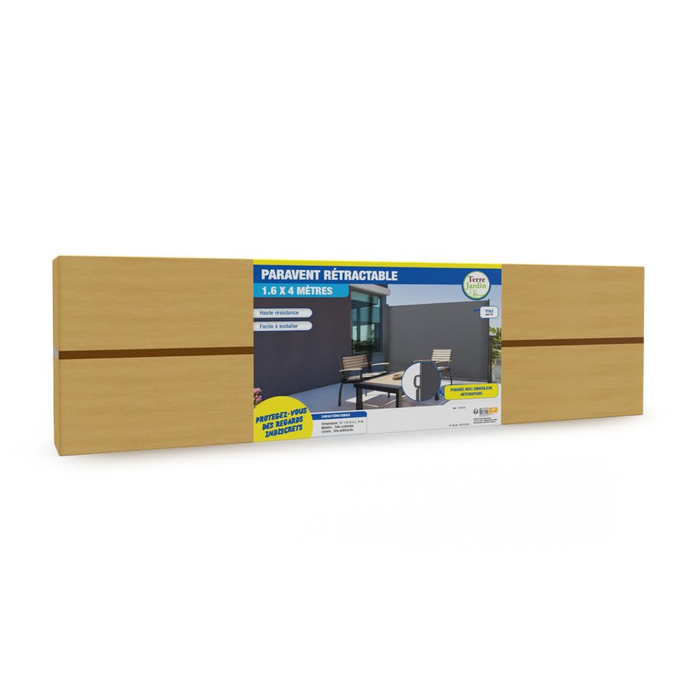 TERRE JARDIN Paravent rétractable 1,6 x 4 m - Store latéral 180g/m² - Brise Vent et Vue pour extérieur