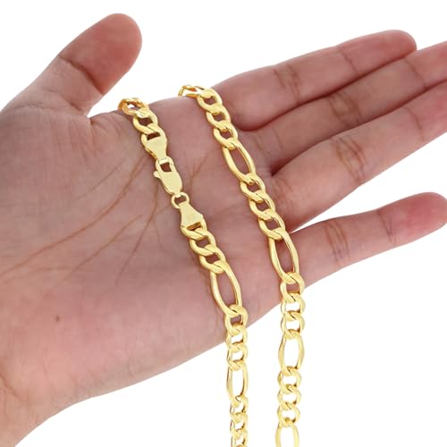 Nuragold 10k Real Yellow Gold Figaro Link 7mm Chain Necklace (16"-30") Italian Jewelry for Men & Women4