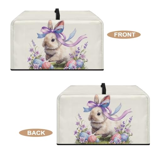 Image of Microwave Oven Cover Easter Decor Kitchen Appliance Protector Air Fryer Toaster Oven Cover Kitchen Baking Accessories, L, Rabbit Easter Eggs Flower Cream White