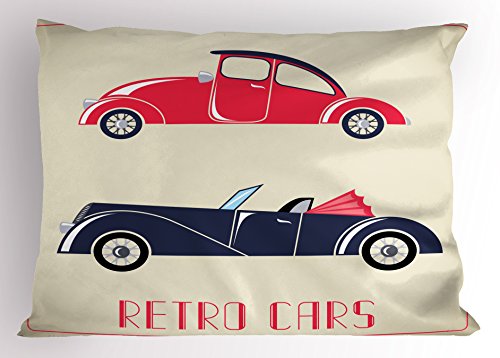 Ambesonne Cars Pillow Sham, Old Fashioned Cars Convertible Urban Vehicles Classical Roadsters, Decorative Standard King Size Printed Pillowcase, 36