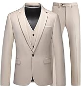 Mens Suits 3 Pieces Slim Fit One Button Solid Suit Blazers for Business Wedding Formal Prom Tuxed...