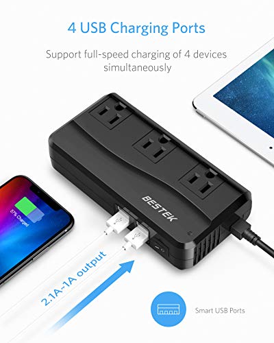 BESTEK 200W Power Inverter DC 12V to 110V AC Inverter with 4.2A 4-Port USB Car Adapter (Black)