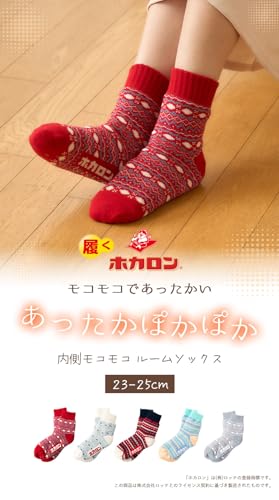 ホカロン レディース ルームソックス あったか 裏ボア フェアアイル柄 すべり止め付 23-25cm の商品画像 1