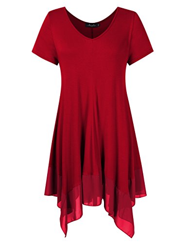 KOJOOIN Femme Grande Taille Asymétrique Casual Chemise Longue Modal Oversize Tops Casual Tunique Gilet,vin Rouge-Manche Courte,XXL Cover