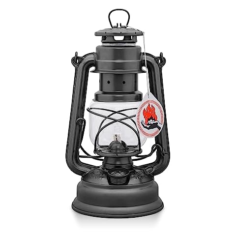 Feuerhand Outdoor Kerosene Fuel Lantern, German Made Weather Resistant Baby Special 276 Galvanized Hurricane Lamp for Camping or Patio, 10 Inches, Sparkling Iron Gray Cover