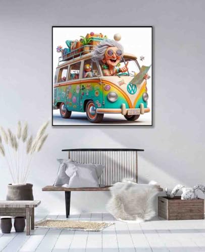 Image of Car Stamped Cross Stitch Kits for Adults Beginner,Counted Cross Stitch Kits Printed Stitching Cute Patterns Dimensions Needlepoint Art Crafts Embroidery Kits for Adults Beginners (13.7x13.7 inch)