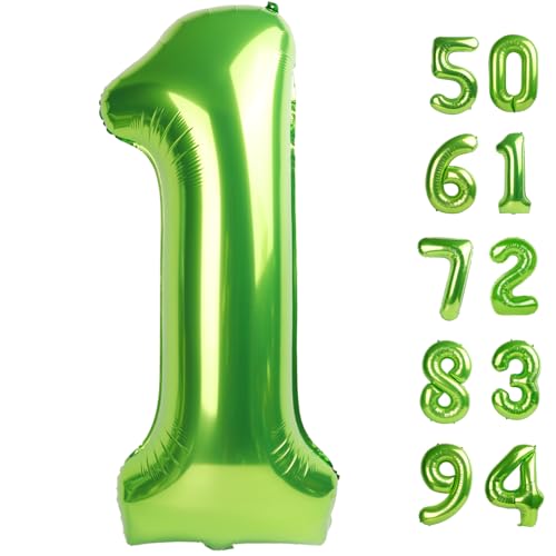 Image of 40 Inch Light Green 1 Balloon for First Birthday, 1st Number Balloons Birthday Decorations, One Giant Number 1 Balloon