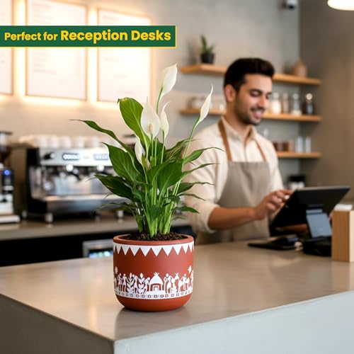 Image of Urban Plant Tribal Utsav Virasat Terracotta Pot with Drainage Hole (4.7 Inch) | Hand-Painted Ethnic Warli Design Planter | Ideal for Home Decor, Tabletop & Gifting