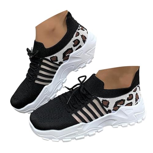Women's Walking Shoes Lace Up Mesh Casual Sneakers Running Tennis Shoes Women Leopard Print Non-Slip Comfort Breathable Workout Gym Sports Athletic Outdoor Jogging Fashion Sneakers