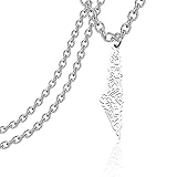 KEYCHIN Collar con colgante de mapa de Palestina, diseño de mapa del país de Palestina, regalo para amigos y familiares (Palestina NK), Large, Acero inoxidable, Plata