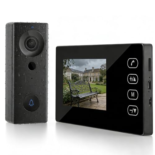 Timbre inalámbrico exterior con cámara, doorbell, 1080P Timbre Videoportero IP65 Impermeable Inalámbrico con Pantalla de 4,3 Pulgadas, visión Nocturna, No Requiere WiFi,Videoportero para el Hogar