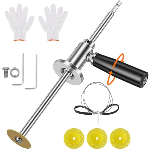 Rvggher Inside Pipe Cutter for PVC Pipe Cutter with Handle and 3 Pcs Diamond Grit Cutting Wheel, Fit for 1-1/2 Inch to 8 Inch Cut, 7 Inch Adjustable Cutting Depth with 1/4in Hex Shank