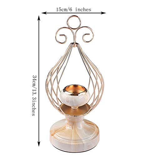 Xinkulas 13 Inches Decorative Hanging Golden Metal Candle Holders With Marble Pattern Iron Art Wedding Dining Room Centerpieces Candlesticks Set Of 2 (Drop Shape) #TOP1