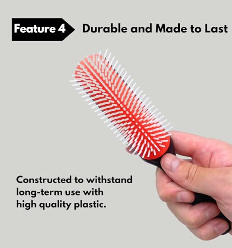 MDSTYLE Hair Brush for Women Men Curly Wet or Dry Hair Classic Detangling Brushes 9 Row for Natural Thick Hair, Blow Styling Separating, Shaping, Defining Curls, Travel (Black Small x1 & Regular x1)