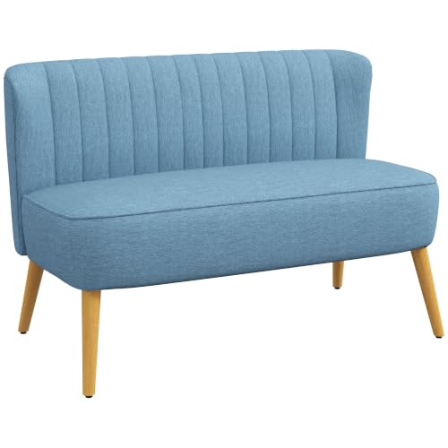HOMCOM Sofa 2 Sitzer Couch mit Leinen-Optik Blau 117 x 56,5 x 77 cm | Kleine Loveseat, Modern Polstersofa, für Wohnzimmer, Schlafzimmer, Kleinen Raum