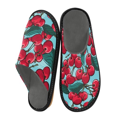 Cherry Leaves Fuzzy Slippers Soft Home Bedroom Slippers for Women Men House Shoes2