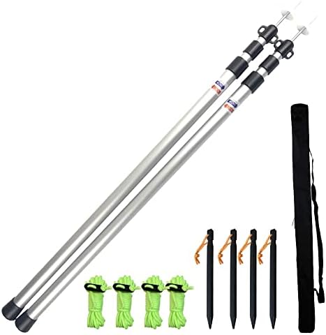 SUFTMUOL Telescoping Tarp Poles Set of Two, Adjustable Aluminum Rods for Tent Fly Camping Shelter Awning RV Car & Motorcycle Camping, Portable, Lightweight Replacement Tent Poles with Zipper Bag