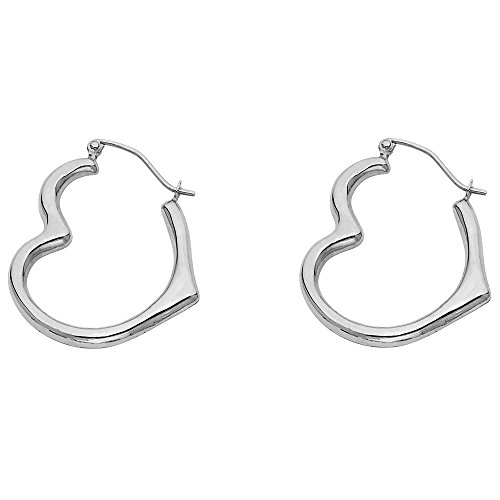14k REAL White Gold Heart Shaped Hoop Earrings (13 x 15mm)