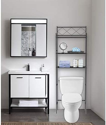 Miniatura 3 de J&V TEXTILES Organizador de baño de 3 estantes sobre el inodoro, protector de espacio de baño (negro)