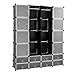 EINFEBEN 16 kostek DIY system regałowy szafa na ubrania otwarta z tworzywa sztucznego garderoba z drzwiami szafa garderobiana czarna 180 x 142 x 37 cm