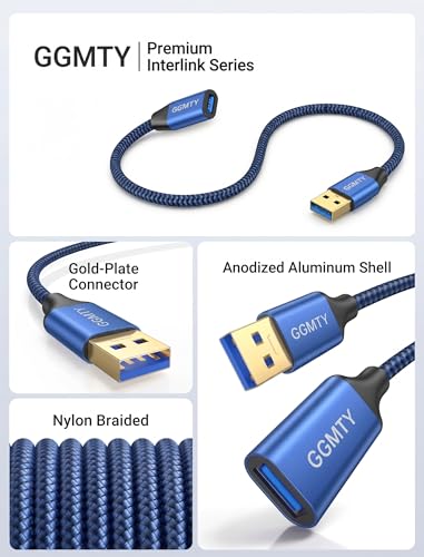 Image of USB 3.0 Extension Cable 3ft,Type A Male to Female Extension Cord Durable Braided Material High Data Transfer Compatible with USB Keyboard,Mouse,Flash Drive, Hard Drive,Printer