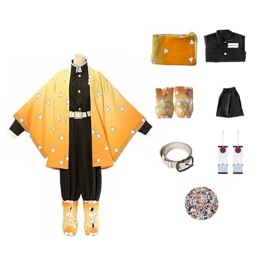 KHHK Anime Demon agatsuma Zenitsu, Trajes Rol De Halloween De Nezuko Cloak Mitsuri Para Men Boys Kimono Uniforme Fiesta De Disfraces De Rol Completo(L, Orange)