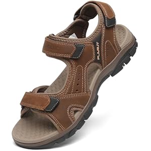 FLARUT Men’s Athletic Sandals Sport Outdoor Hiking Sandals Open Toe Leather Walking Sandals Beach Water Shoes
