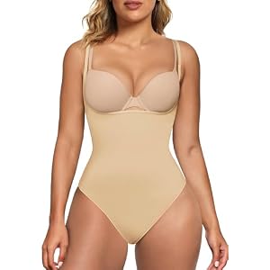 SHAPERX Open Bust Shapewear Bodysuit for Women, Tummy Control Body Shaper, Mid-Thigh Seamless Compression Shorts, Butt Lifting & Thigh Smoothing Shapewear with Adjustable Straps