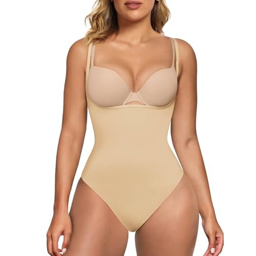 SHAPERX Women's Shaping Bodysuits Open Bust Tummy Control Body Shaper Mid-Thigh Bodysuit Shorts Seamless Shapewear