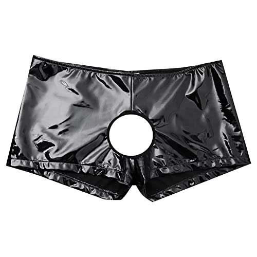 Four Seasons Casual Solid Color Leather Shorts Sexy Soft Men's Sexy Lingerie Underwear Satin Silk