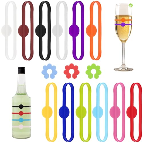 REBECCAHOWARD Lot de 12 anneaux de marquage pour verre à vin avec 6 marques de fleurs de prunier, couleurs mélangées, marqueurs de verre en silicone, marqueurs de verre à vin, pour bar