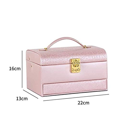 Coffret à bijoux rose 3 niveaux en cuir élégant avec verrou pour ranger vos bagues - 6