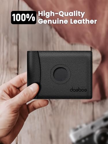 doeboe AirTag Compatible Wallet for Men, RFID Blocking Trifold Leather Wallet with Coin Pocket - Father's Day Gifts for Dad, Husband, Boyfriend (Fits Apple AirTag GPS Tracker, Black)2