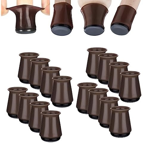 Aneaseit Chair Leg Caps for Carpet Sliders - 1 1/8" x 16 pcs Dark Walnut - Silicone Furniture Foot Protectors w/Teflon Metal Bottom - Table Feet Covers Pads for Smooth Glides - Small Cover