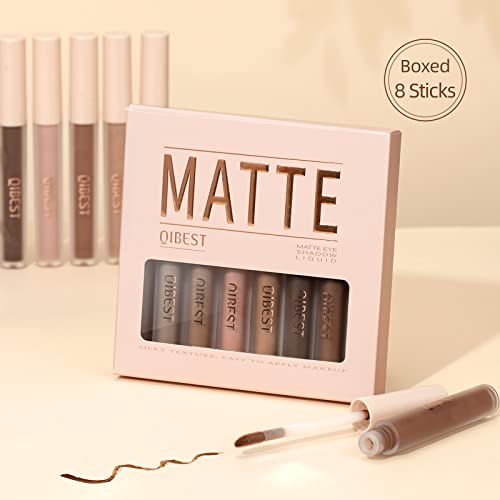 8 Colors Matte Liquid Eyeshadow Set, Neutral Naked Smooth Lightweight High-Pigmented Cream Brown Stick Quick-Drying Waterproof Long Lasting Eye Makeup(8 Colors/Set) #TOP2