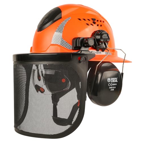 GREEN DEVIL Industrial Chainsaw Helmet with Face Shield Built in Visor and Ear Muffs 4 in 1 System ANSI Z89.1 Safety Hard Hat Adjustable Headgear Ideal for Forestry and Arborist Work Full Brim Style by GREEN DEVIL - Used condition - CA$81.69