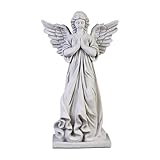 gartendekoparadies.de Engel Statue mit Flügel und Bodenplatte aus Steinguss, Steinfigur H. 80 cm, 48 kg, Grau, Frostsicher für Außenbereich