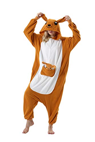 Animaux de Pyjama Cosplay Halloween Onesies Deguisement Carnaval Costumes Grenouillères Combinaisons de Nuit Kangourou XL(178-187CM)